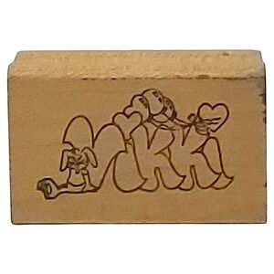VTG Art Impressions‎ Vikki Rubber Stamp 1"x1.5" Bubble Letters Name Wood Mounted